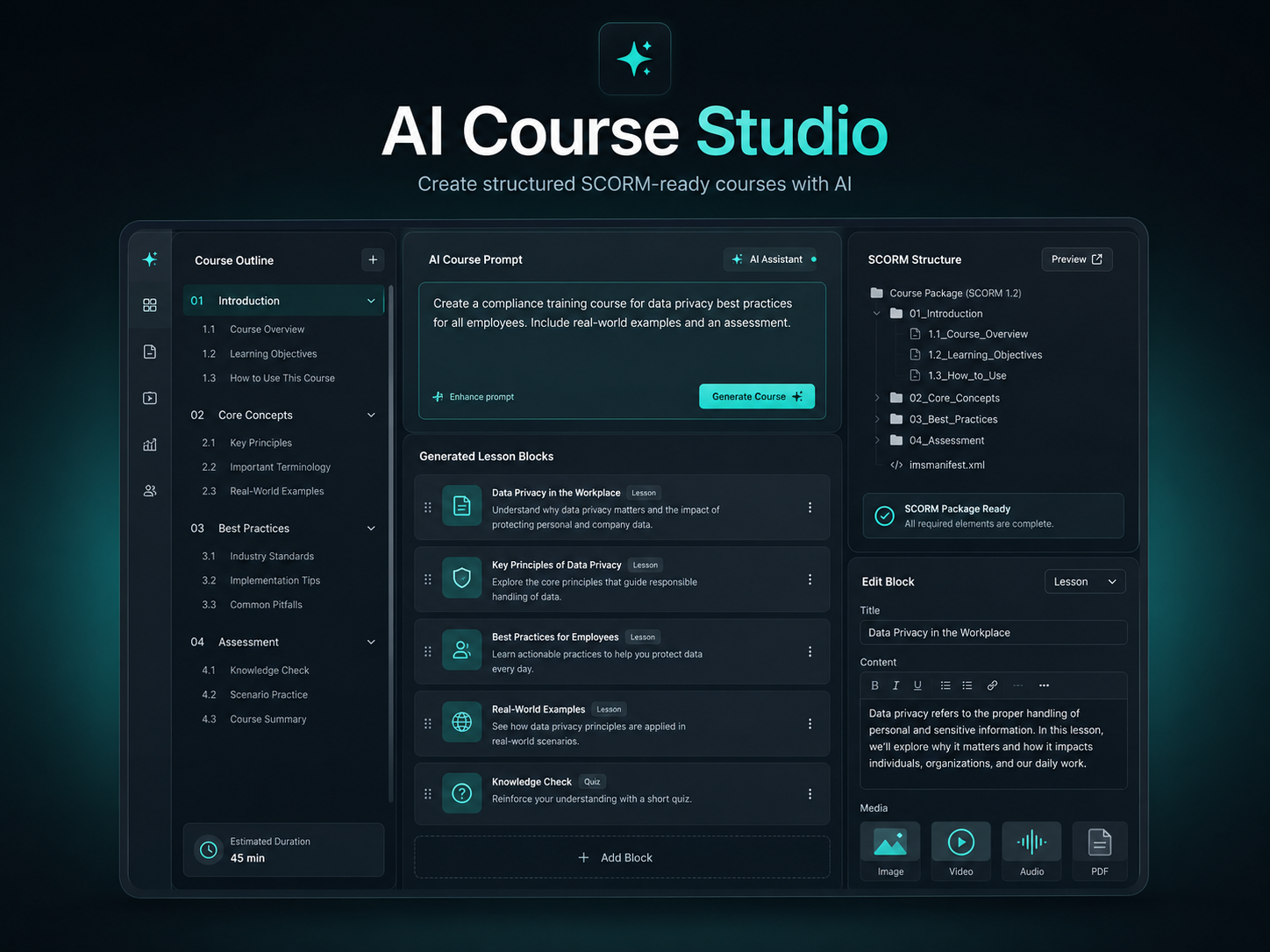 LMSGEN AI Course Studio dashboard