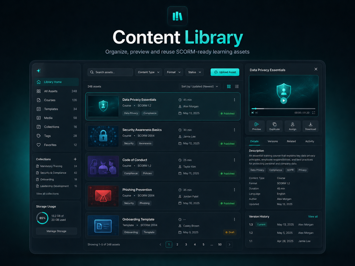 LMSGEN Content Library dashboard